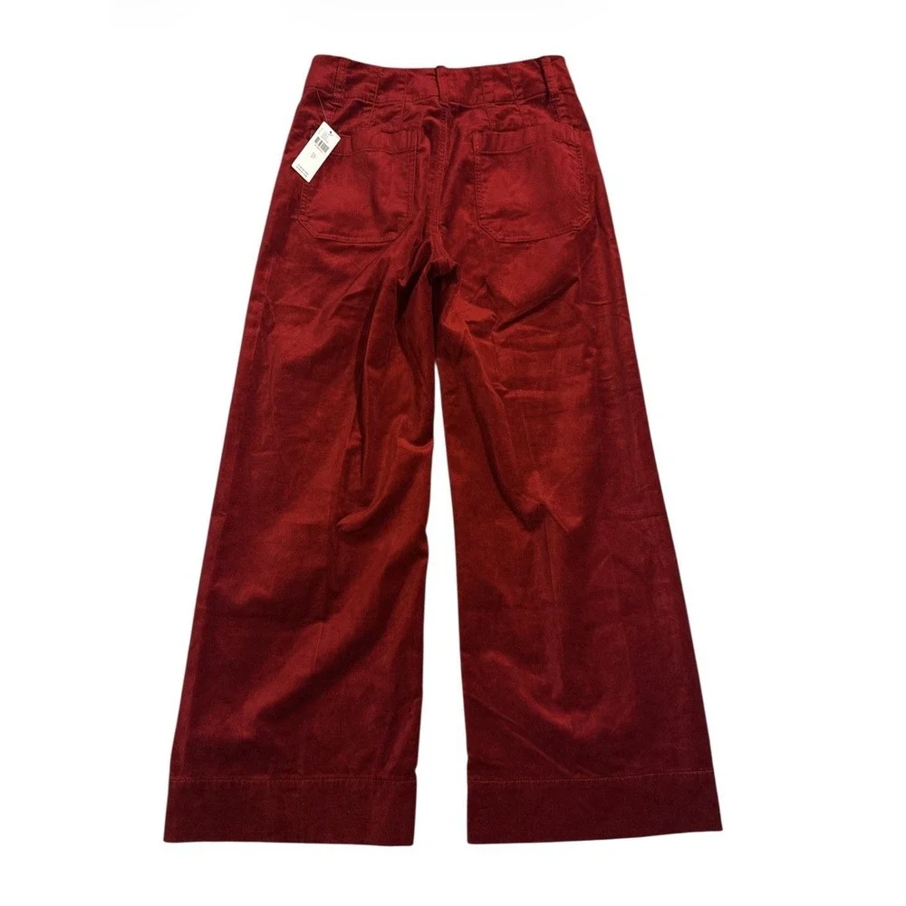 MAEVE NWT The Colette Velvet Crop Wide-Leg Pants Women Size 27 Red Anthropologie - Picture 8 of 8